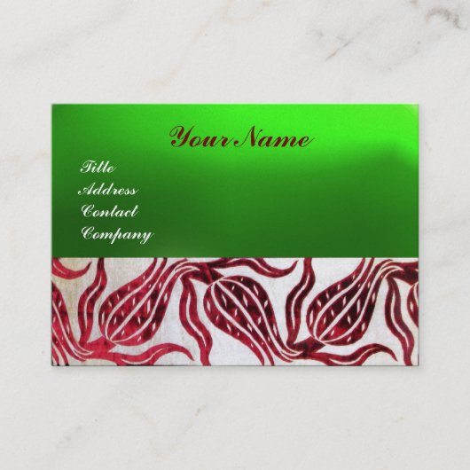 RED VELVET DAMASK TULIPS MONOGRAM Burgund Green Visitenkarte (Vorderseite)