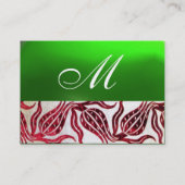 RED VELVET DAMASK TULIPS MONOGRAM Burgund Green Visitenkarte (Rückseite)