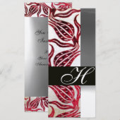 RED VELVET DAMASK TULIPS MONOGRAM Burgund Silber Einladung (Vorne/Hinten)