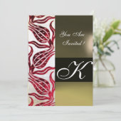 RED VELVET DAMASK TULIPS MONOGRAM Burgund White Einladung (Stehend Vorderseite)