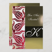 RED VELVET DAMASK TULIPS MONOGRAM Burgund White Einladung (Vorne/Hinten)