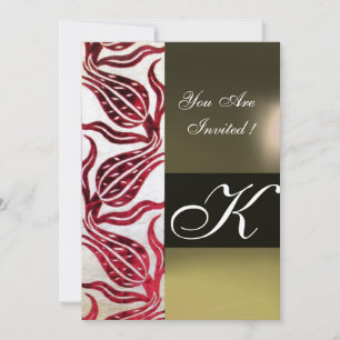 RED VELVET DAMASK TULIPS MONOGRAM Burgund White Einladung
