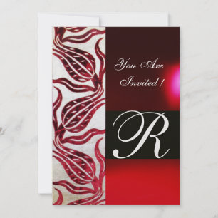 RED VELVET DAMASK TULIPS MONOGRAM Burgund White Einladung