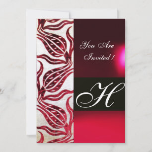 RED VELVET DAMASK TULIPS MONOGRAM Burgund White Einladung