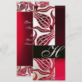 RED VELVET DAMASK TULIPS MONOGRAM Burgund White Einladung (Vorne/Hinten)