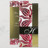 RED VELVET DAMASK TULIPS MONOGRAM Burgund White Einladung (Vorne/Hinten)