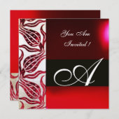RED VELVET DAMASK TULIPS MONOGRAM Burgund White Einladung (Vorne/Hinten)