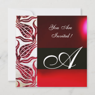 RED VELVET DAMASK TULIPS MONOGRAM Burgund White Einladung