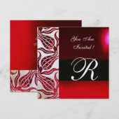 RED VELVET DAMASK TULIPS MONOGRAM Burgund White Einladung (Vorne/Hinten)