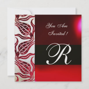 RED VELVET DAMASK TULIPS MONOGRAM Burgund White Einladung