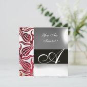 RED VELVET DAMASK TULIPS MONOGRAM Burgund White Einladung (Stehend Vorderseite)