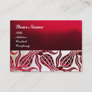 RED VELVET DAMASK TULIPS MONOGRAM Burgund White Visitenkarte