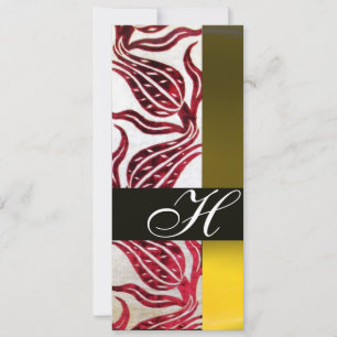 RED VELVET DAMASK TULIPS MONOGRAM Burgund Yellow Einladung