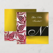 RED VELVET DAMASK TULIPS MONOGRAM Burgund Yellow Einladung (Vorne/Hinten)
