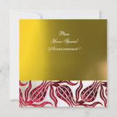 RED VELVET DAMASK TULIPS MONOGRAM Burgund Yellow Einladung (Rückseite)
