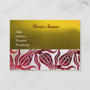 RED VELVET DAMASK TULIPS MONOGRAM Burgund Yellow Visitenkarte