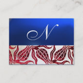 RED VELVET DAMASK TULIPS MONOGRAM Burgundy Blue Visitenkarte (Rückseite)
