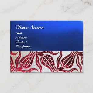 RED VELVET DAMASK TULIPS MONOGRAM Burgundy Blue Visitenkarte
