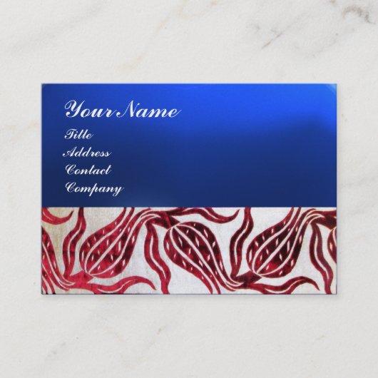 RED VELVET DAMASK TULIPS MONOGRAM Burgundy Blue Visitenkarte (Vorderseite)