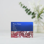 RED VELVET DAMASK TULIPS MONOGRAM Burgundy Blue Visitenkarte (Stehend Vorderseite)