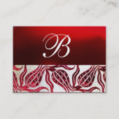 RED VELVET DAMASK TULIPS MONOGRAM Burgundy Blue Visitenkarte (Rückseite)