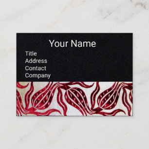 RED VELVET DAMASK TULIPS MONOGRAMM Black Paper Visitenkarte