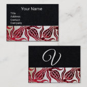 RED VELVET DAMASK TULIPS MONOGRAMM Black Paper Visitenkarte (Vorne/Hinten)
