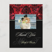 Red Velvet + Hearts Damask Wedding Foto Vielen Dan Postkarte (Vorderseite)