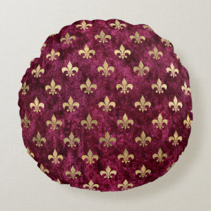 Red Velvet Lilie Mardi Gras Orleans Muster Rundes Kissen