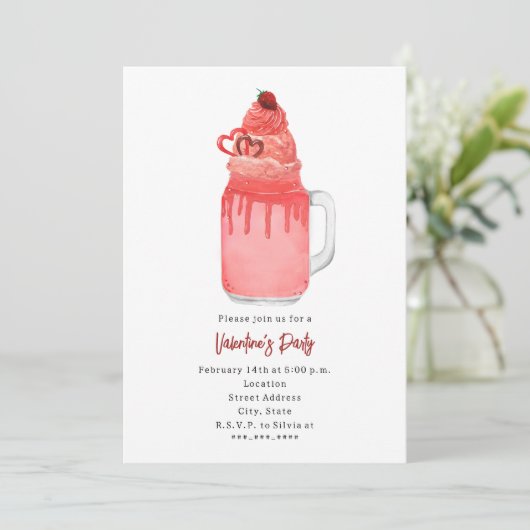 Red Velvet Milkshake Valentine Party Einladung (Stehend Vorderseite)