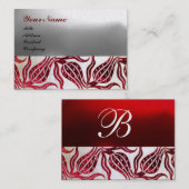 RED VELVET TULIP MONOGRAM Burgund White Pearl Visitenkarte (Vorne/Hinten)