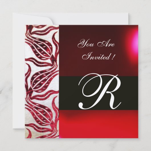 RED VELVET TULIP MONOGRAM Burgundy Champagne Weiß Einladung (Vorderseite)