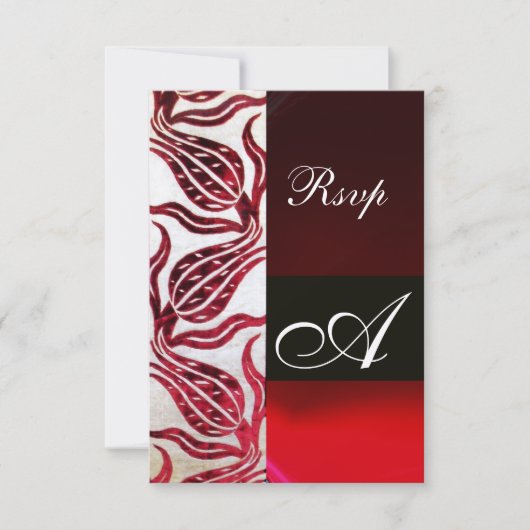 RED VELVET TULIP MONOGRAM Burgundy Champagne Weiß RSVP Karte (Vorderseite)