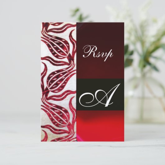 RED VELVET TULIP MONOGRAM Burgundy Champagne Weiß RSVP Karte (Stehend Vorderseite)
