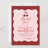 Red Velvet Valentine cherry bow Bridal Shower Einladung (Vorderseite)