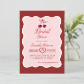 Red Velvet Valentine cherry bow Bridal Shower Einladung (Stehend Vorderseite)