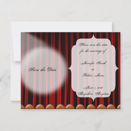Red Velvet Vorhang Bühne Hochzeit speichern das Da Save The Date (Vorderseite)
