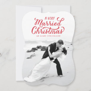 Red Very Married Christmas Newlywed Photo Card Feiertagskarte