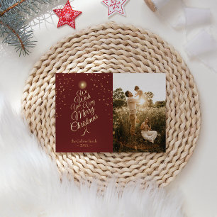 Red Very Merry Christmas Tree Family Portrait Folien Feiertagskarte