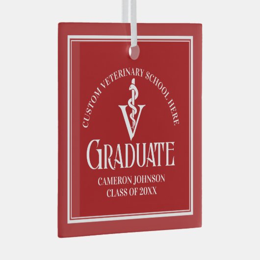 Red Veterinary School Abschluss Weihnachten Ornament Aus Glas (Vorderseite Rechts)