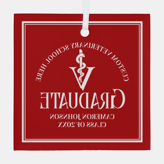 Red Veterinary School Abschluss Weihnachten Ornament Aus Glas (Rückseite)