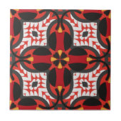Red Vibranic Ethnic Boho Geometric Mosaic Muster Fliese (Vorderseite)