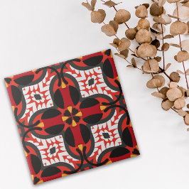 Red Vibranic Ethnic Boho Geometric Mosaic Muster Fliese