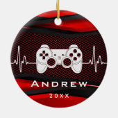 Red Video Game Controller Gamer Gaming Boys Name Keramik Ornament (Hinten)