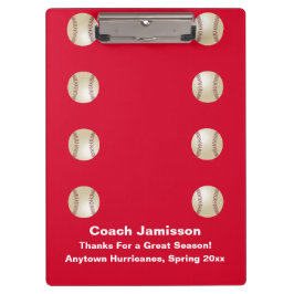 Red, vielen Dank an Baseball Team Coach, Name, Klemmbrett