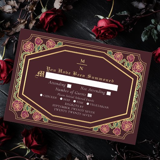 Red Viktorianisch Gothic Rose & Thorns Wedding RSV Begleitkarte
