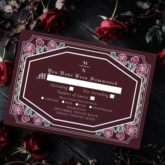 Red Viktorianisch Gothic Rose & Thorns Wedding RSV Begleitkarte