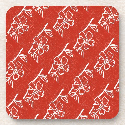 "Red Vinca Tiled Pattern" Blumenmuster Untersetzer (Vorderseite)