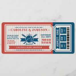Red Vintag Baseball Ticket Couples Kinderdusche Einladung