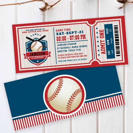 Red Vintag Baseball Ticket Geburtstag Einladung